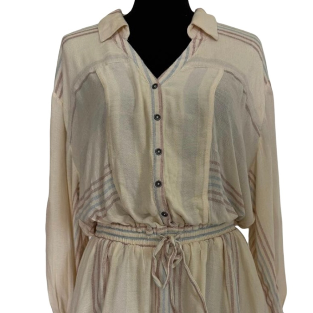 Free People On My Way Striped Shirt Ivory Multi Boho Mini Dress Size XS NWT - Picture 4 of 14
